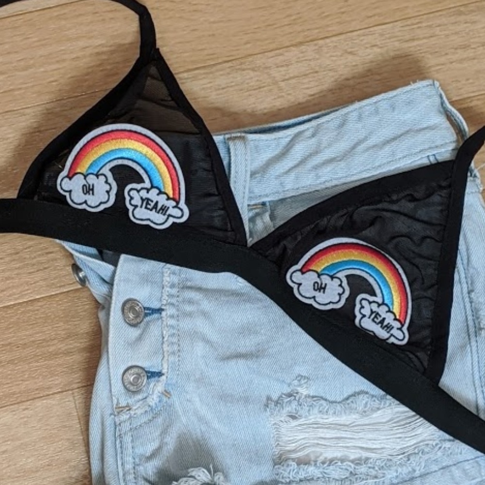 Sheer rainbow bra